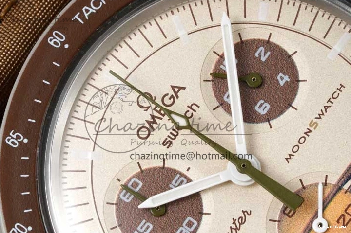 0427 Speedmaster Misson To Saturn 1:1 Best Edition Beige Dial On Nylon Strap Quartz Casual 7861